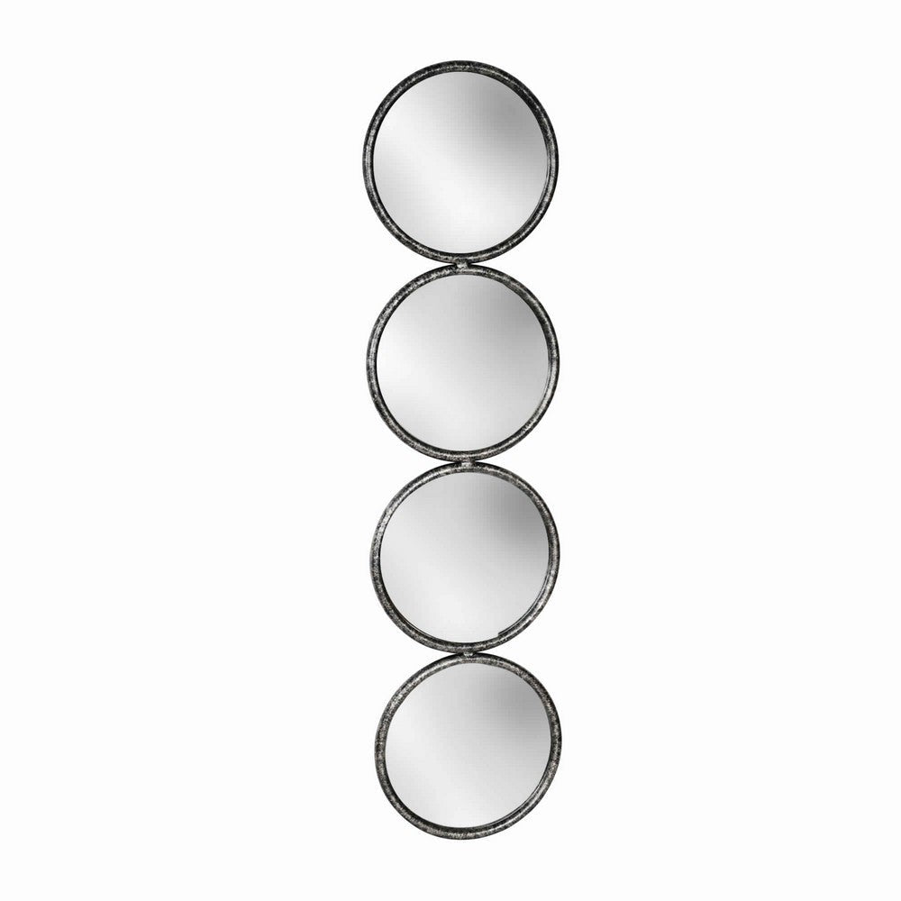 Wall Decor | 48" | 4 Stacked Round Mirror Panels | Antique Silver