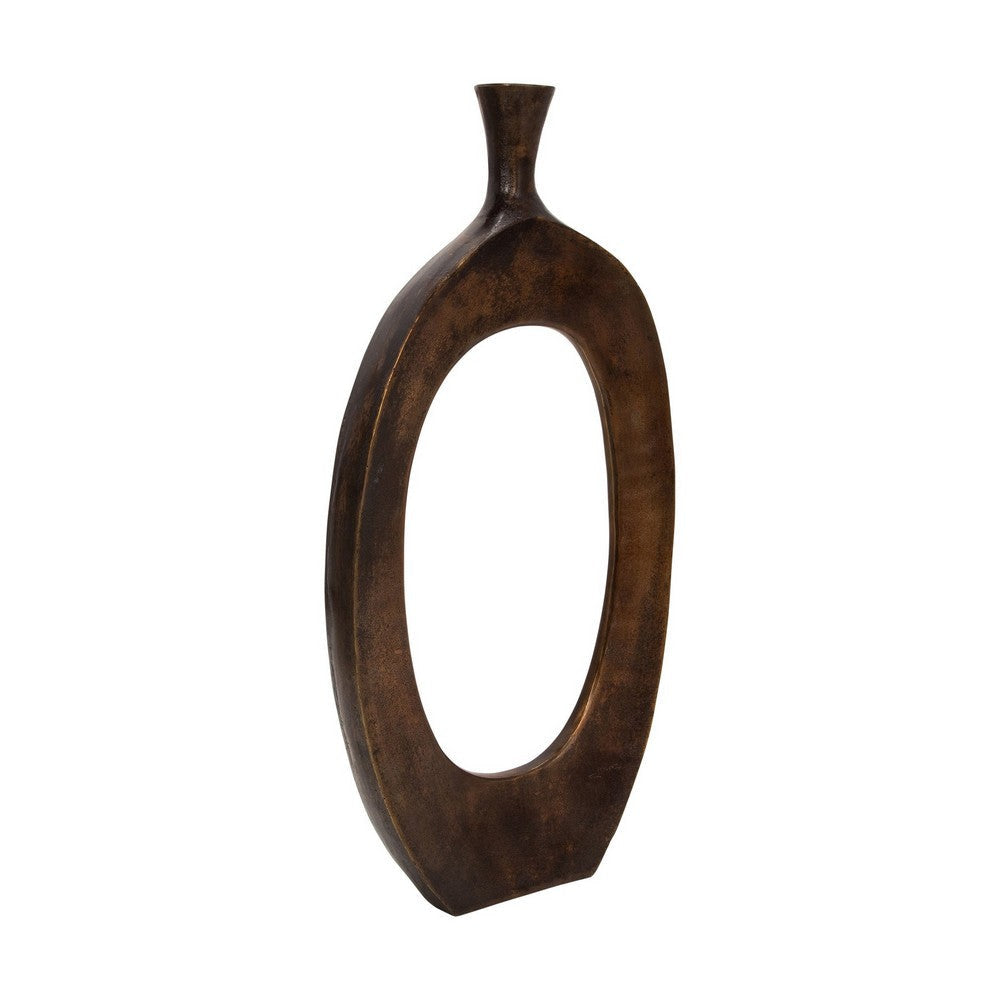 25 Inch Cut Out Metal Vase with Narrow Neck and Mouth, Dark Bronze By Casagear Home