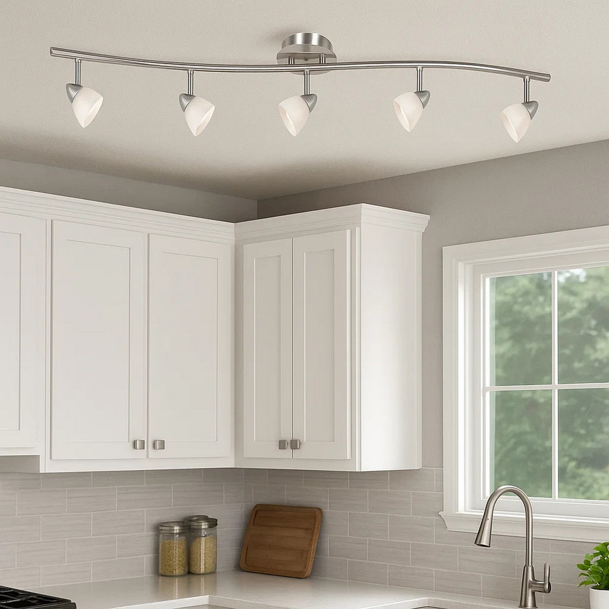 Track Fixture | 5 Light | Glass Shade | White & Silver