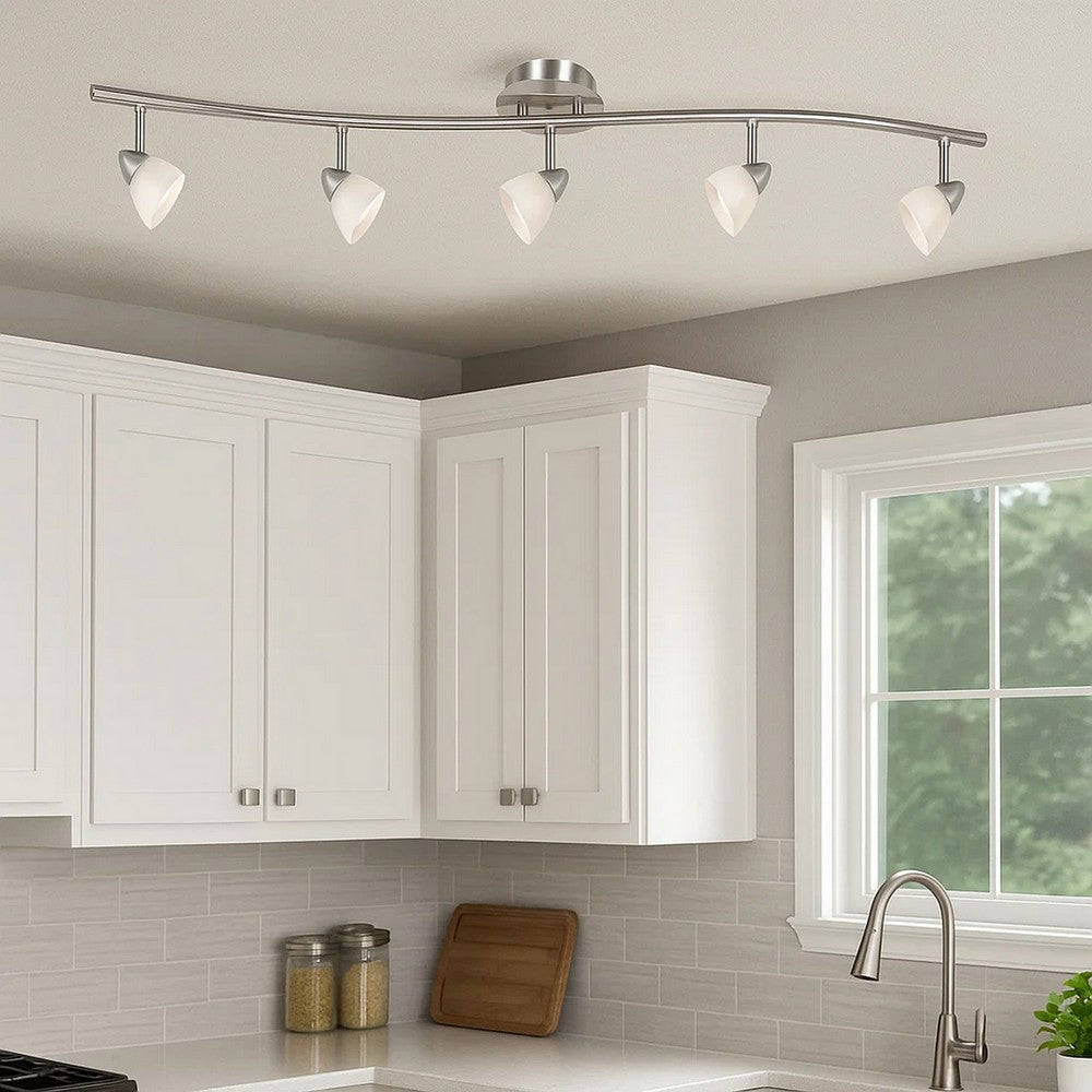 Track Fixture | 5 Light | Glass Shade | White & Silver