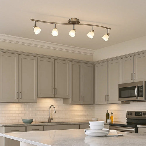 Track Fixture | 5 Light | Glass Shade | White & Silver