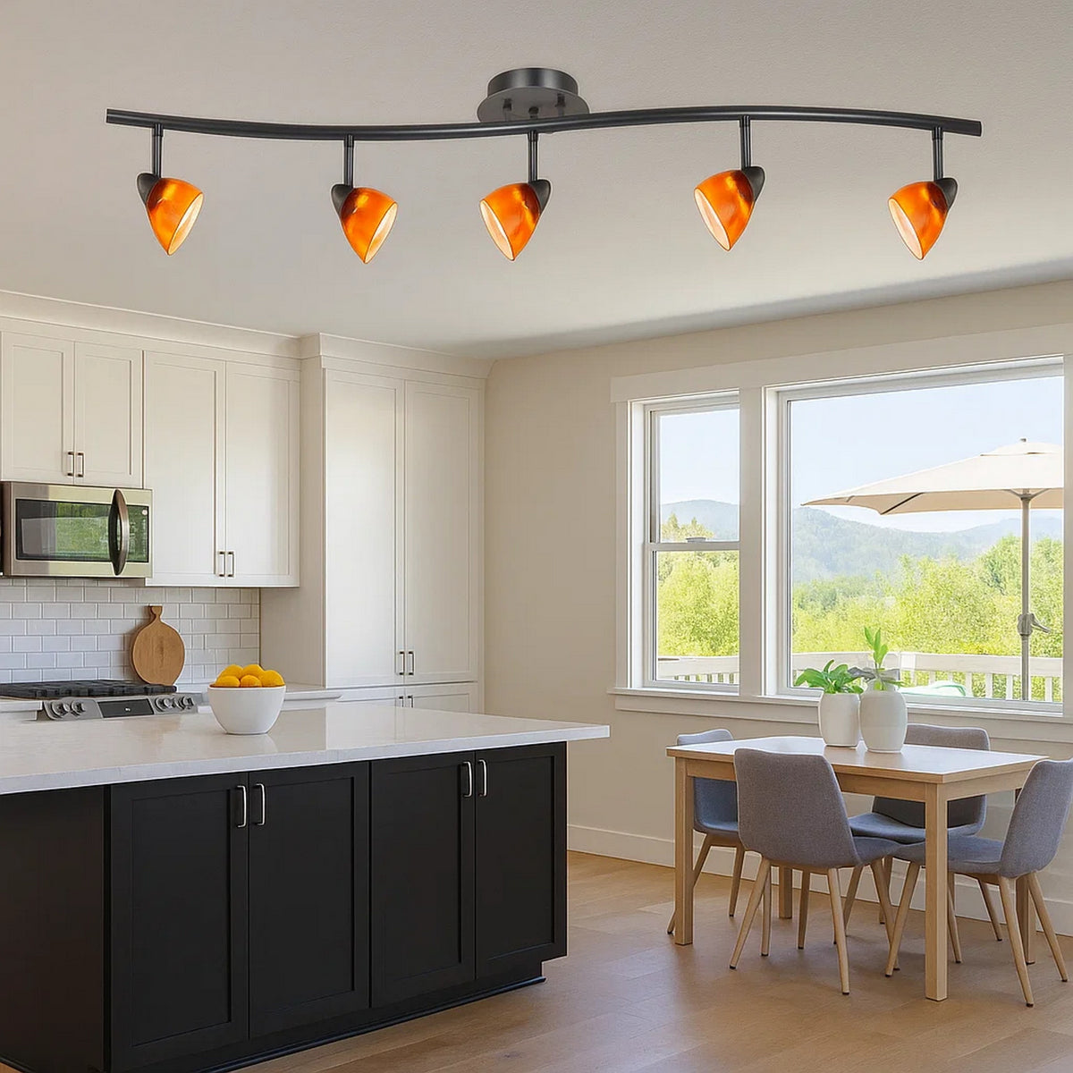 Track Fixture | 5 Light | Glass Shade | Black & Orange