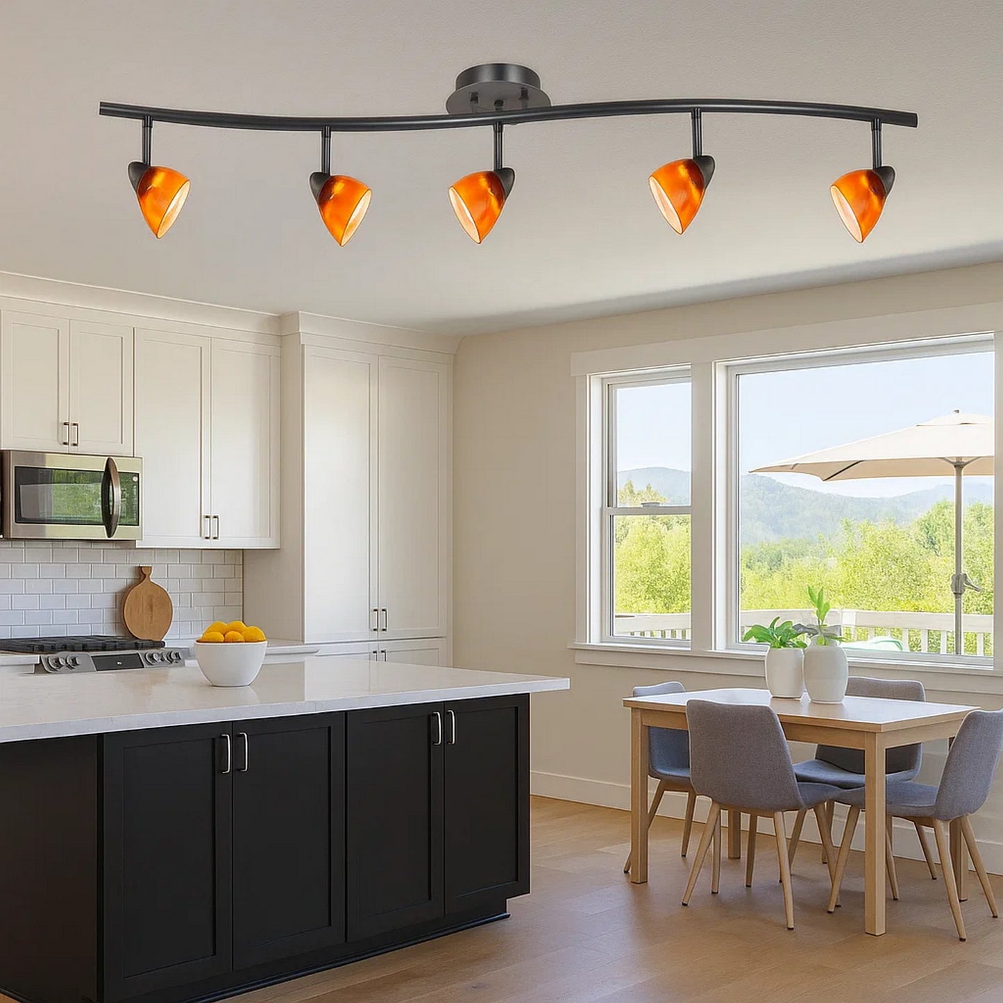 Track Fixture | 5 Light | Glass Shade | Black & Orange