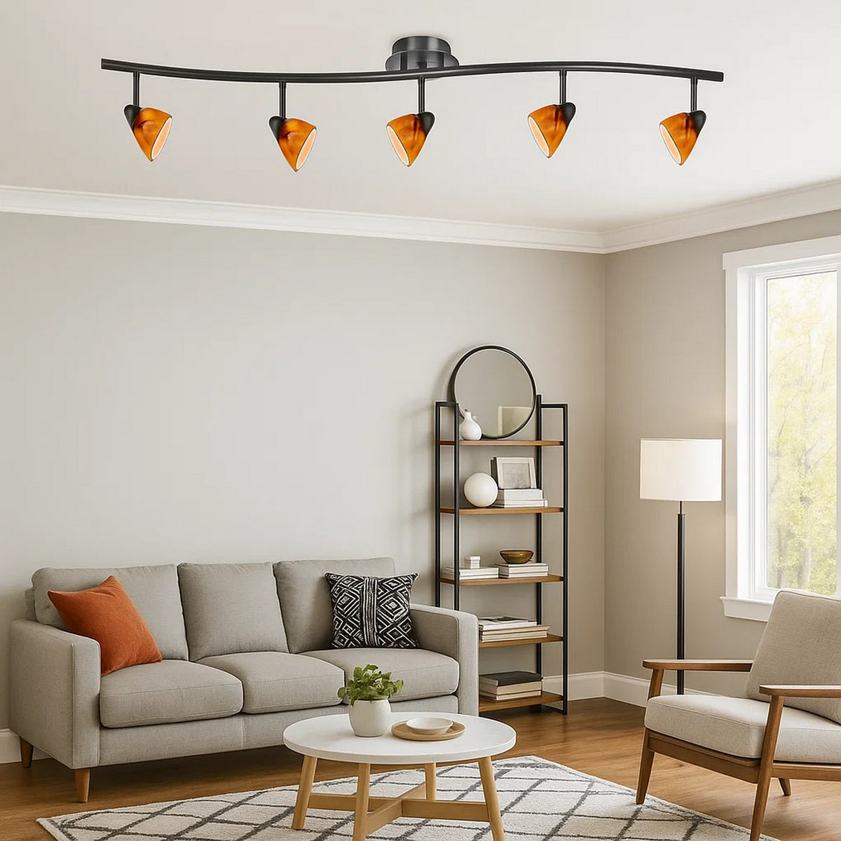 Track Fixture | 5 Light | Glass Shade | Black & Orange