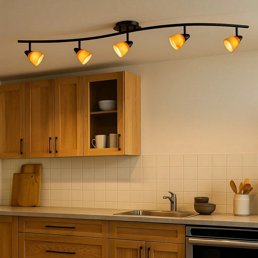Track Fixture | 5 Light | Glass Shade | Black & Yellow