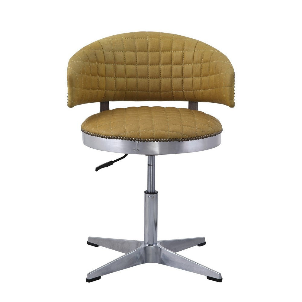 Swivel Leatherette Chair with Curved Back and Metal Star Base Yellow BM225688