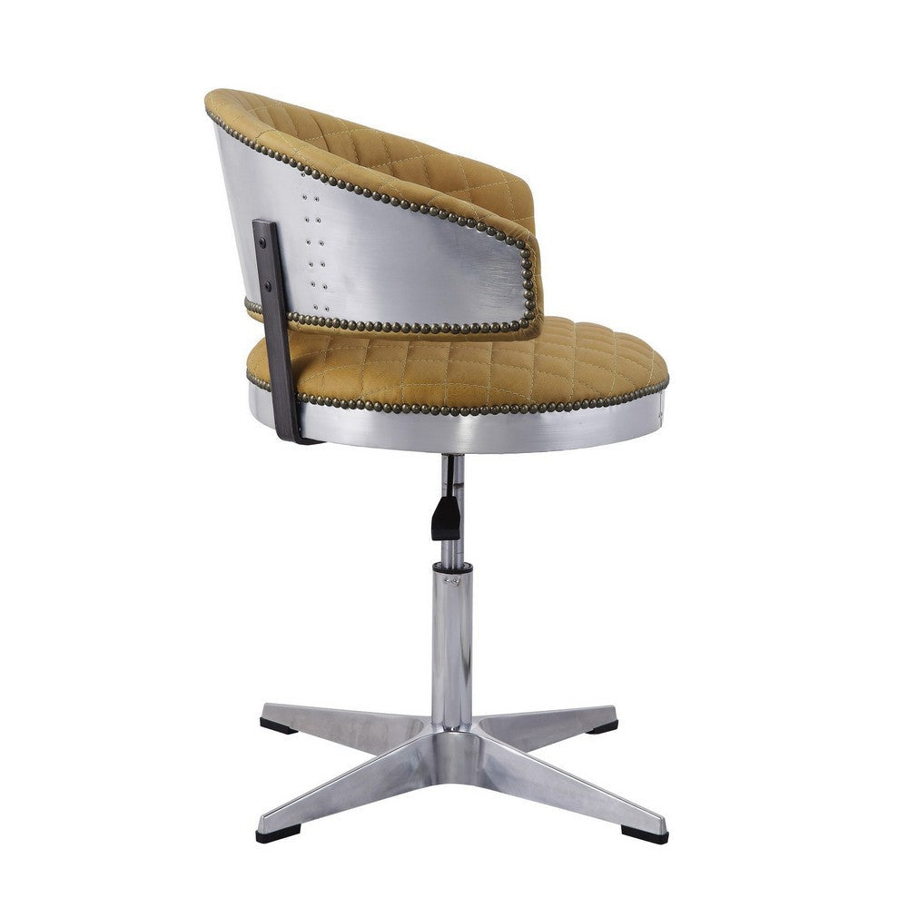 Swivel Leatherette Chair with Curved Back and Metal Star Base Yellow BM225688