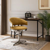 Swivel Leatherette Chair with Curved Back and Metal Star Base, Yellow