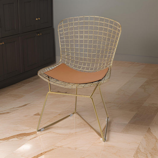 33" Cage Design Metal Side Chair, Set of 2, Gold By Casagear Home