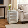 3 Drawer Mirrored Accent Table with Faux Diamond Inlay, Silver