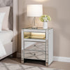 2 Drawer Beveled Mirrored Accent Table with Glass Top and LED, Silver