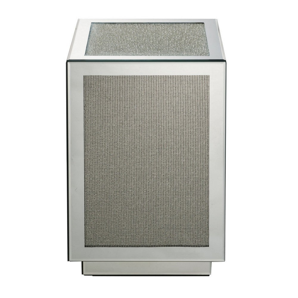 Mirrored Accent Table with Faux Diamond Inlay and Glass Top Silver BM225704