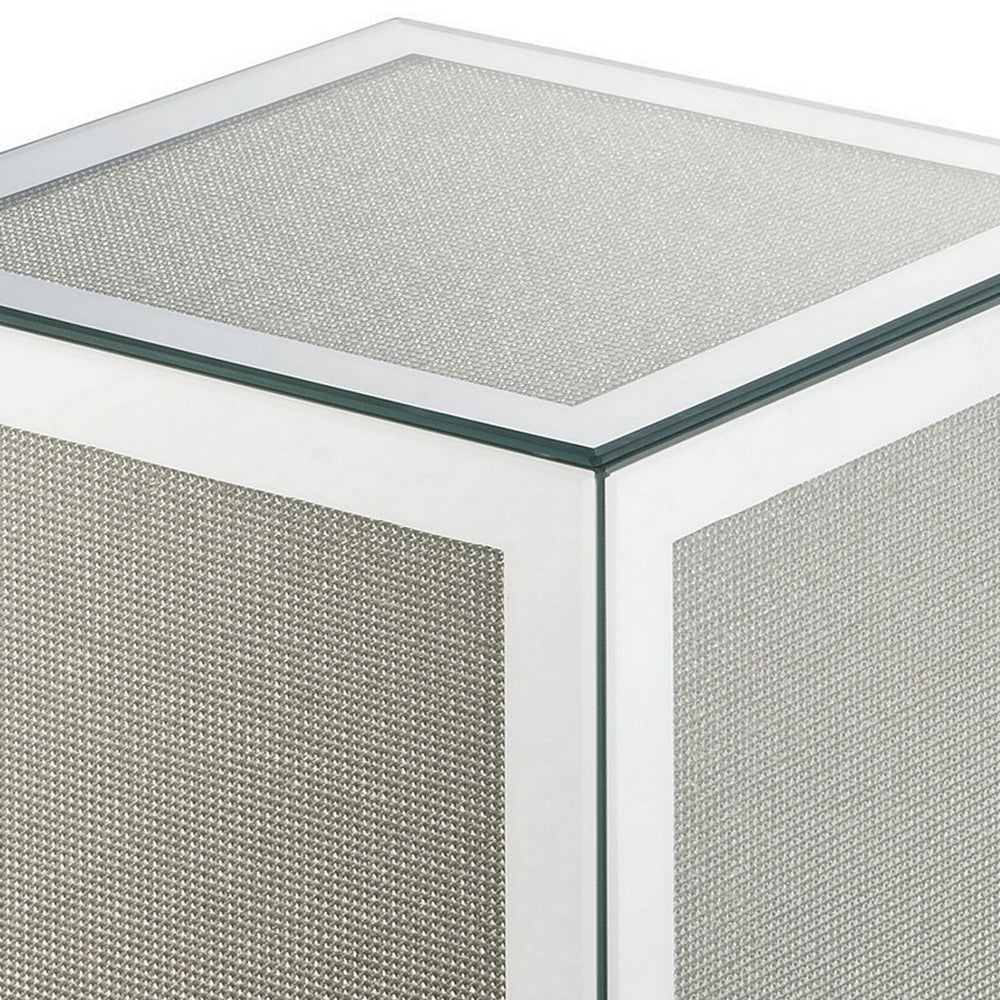 Mirrored Accent Table with Faux Diamond Inlay and Glass Top Silver BM225704