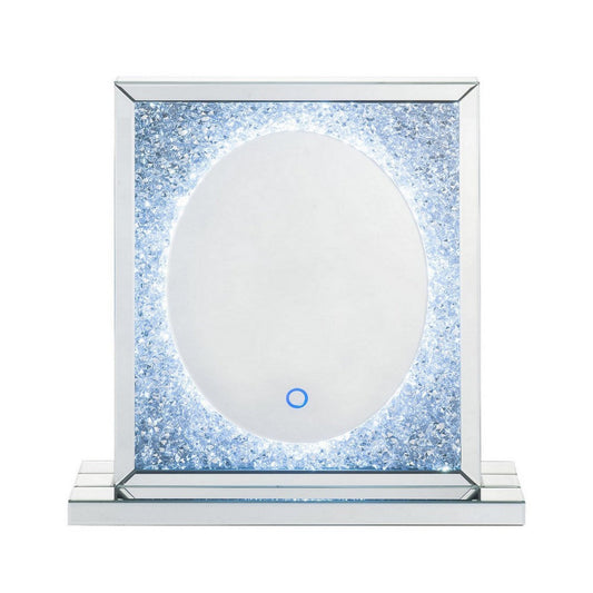 Mirrored Faux Diamond Inlay Accent Decor with LED, Silver