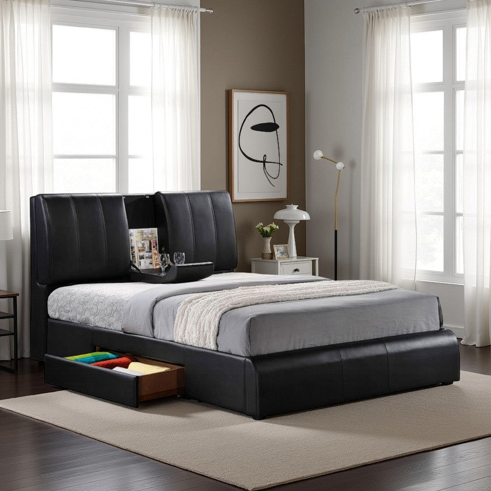 King Bed | Faux Leather | Storage Headboard | Black