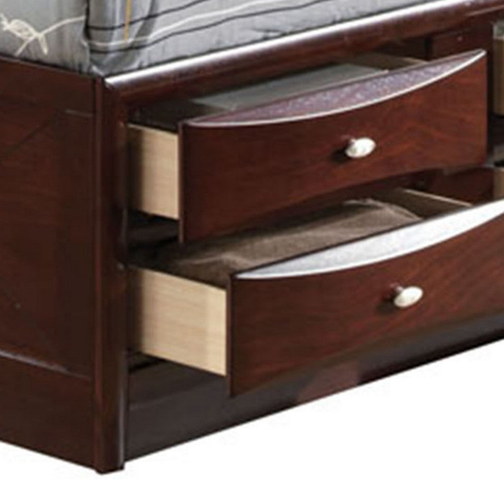 Panel Design Eastern King Size Bed with Bookcase and Drawers, Brown