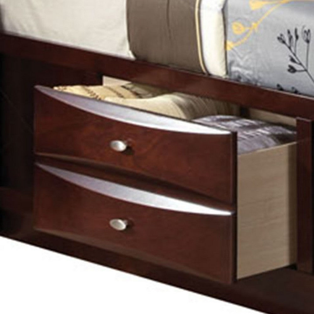 Panel Design Eastern King Size Bed with Bookcase and Drawers, Brown