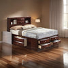 Panel Design Eastern King Size Bed with Bookcase and Drawers, Brown