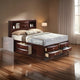 Panel Design Eastern King Size Bed with Bookcase and Drawers, Brown