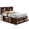 Panel Design Eastern King Size Bed with Bookcase and Drawers, Brown