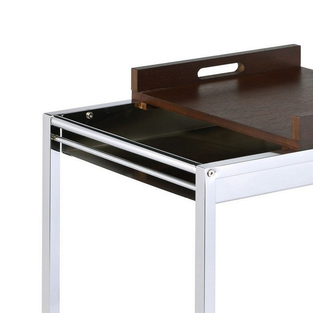 Metal and Wood Serving Cart with Tray and Floating Shelf Brown and White BM225725