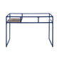 Rectangular Glass Top Desk with Open Compartment and Sled Base Blue
