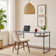Rectangular Glass Top Desk with Open Compartment and Sled Base, Blue