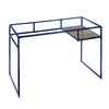 Rectangular Glass Top Desk with Open Compartment and Sled Base, Blue