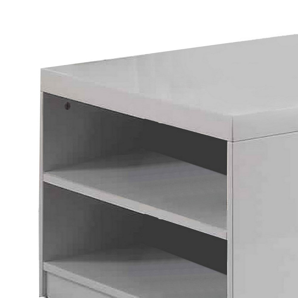 Wood and Metal Frame Coffee Table with Open Shelves White and Chrome BM225742