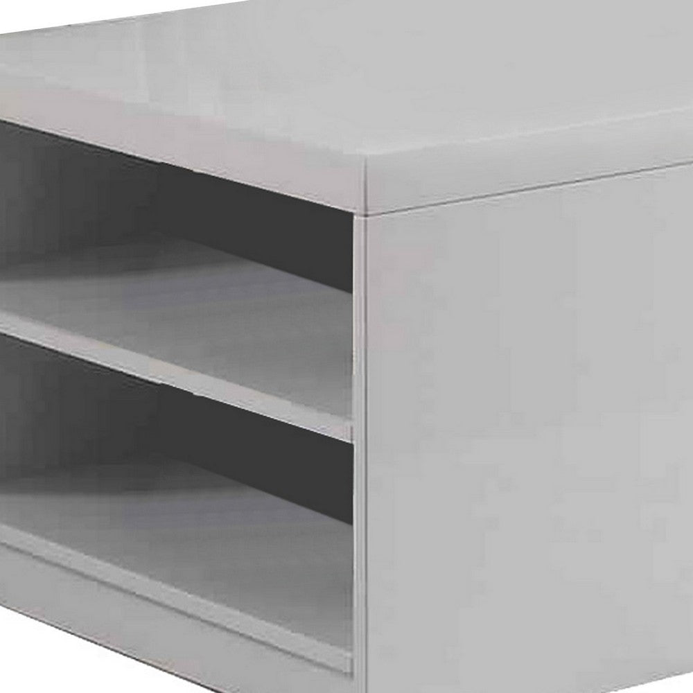 Wood and Metal Frame Coffee Table with Open Shelves White and Chrome BM225742