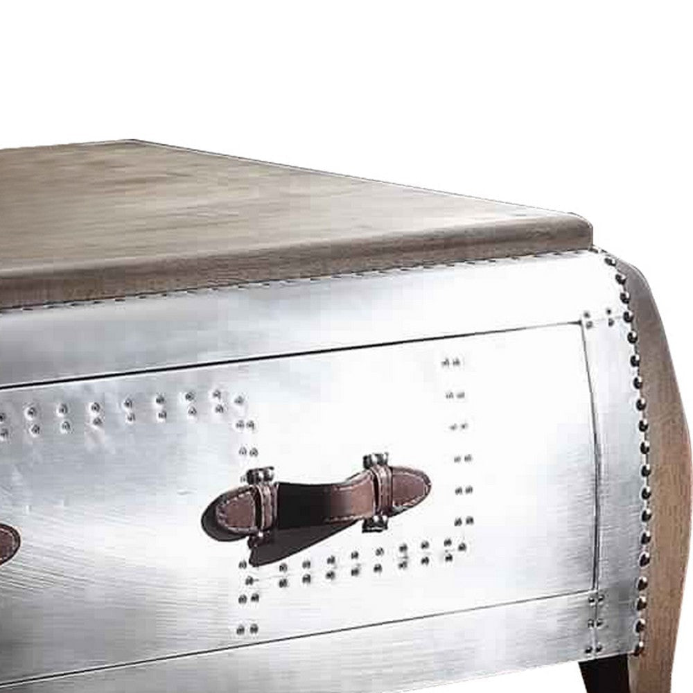 Single Drawer Nailhead Trim Wood and Metal Coffee Table Brown and Silver BM225743