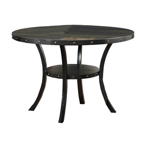 Dining Table | Round | Open Shelf | Nailhead Trim | Black
