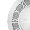 Round Beveled Mirror Frame Wall Clock with Faux diamond Inlay Silver BM225865