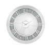 Round Beveled Mirror Frame Wall Clock with Faux diamond Inlay, Silver