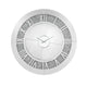 Round Beveled Mirror Frame Wall Clock with Faux diamond Inlay, Silver
