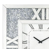 Square Mirror Panel Frame Wall Clock with Faux Diamond Silver By Casagear Home BM225868