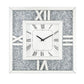 Square Mirror Panel Frame Wall Clock with Faux Diamond, Silver By Casagear Home