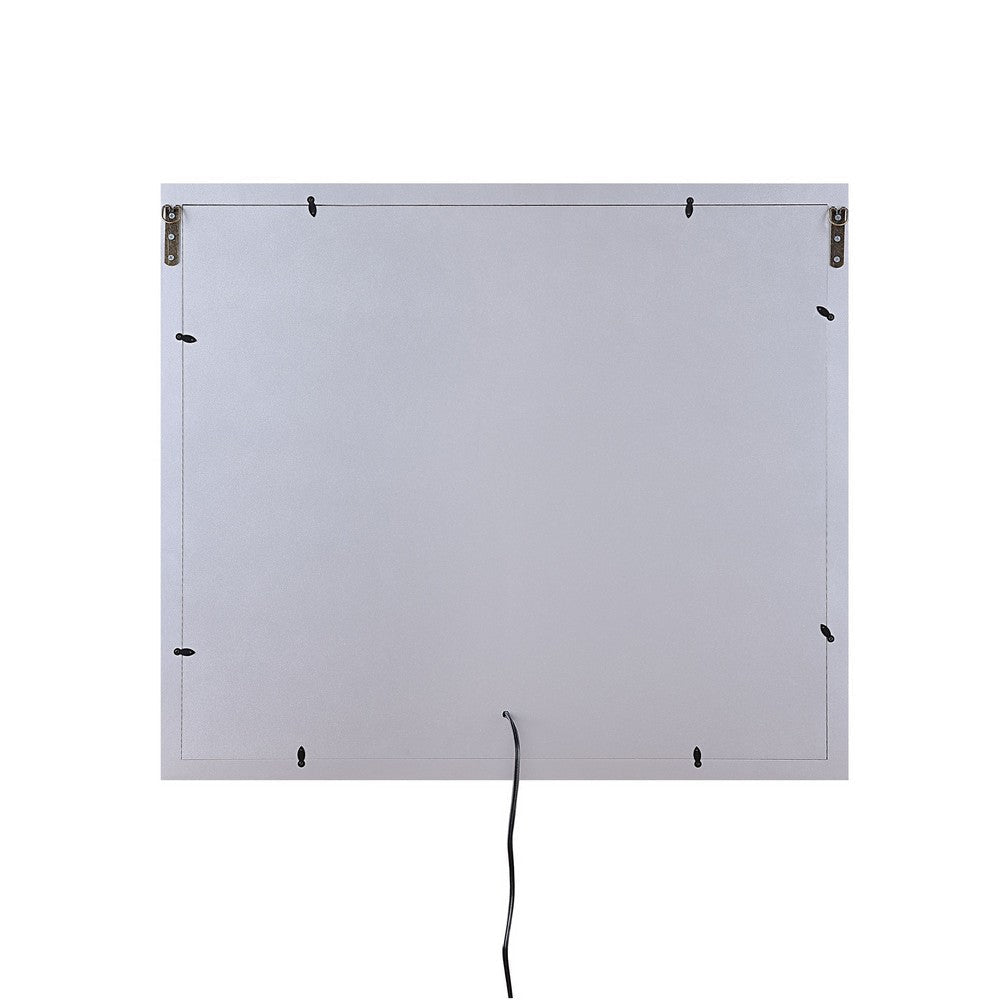 Mirror Panel Frame Wall Decor with Light Function and Faux Diamond Silver BM225873