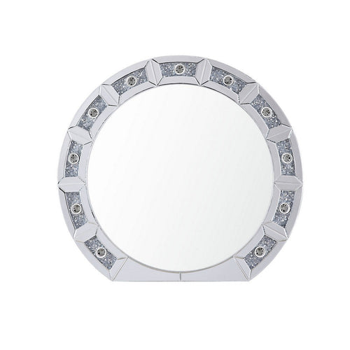 Wall Decor | Round Mirror Panel | Light | Faux Diamond | Silver