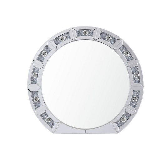 Wall Decor | Round Mirror Panel | Light | Faux Diamond | Silver