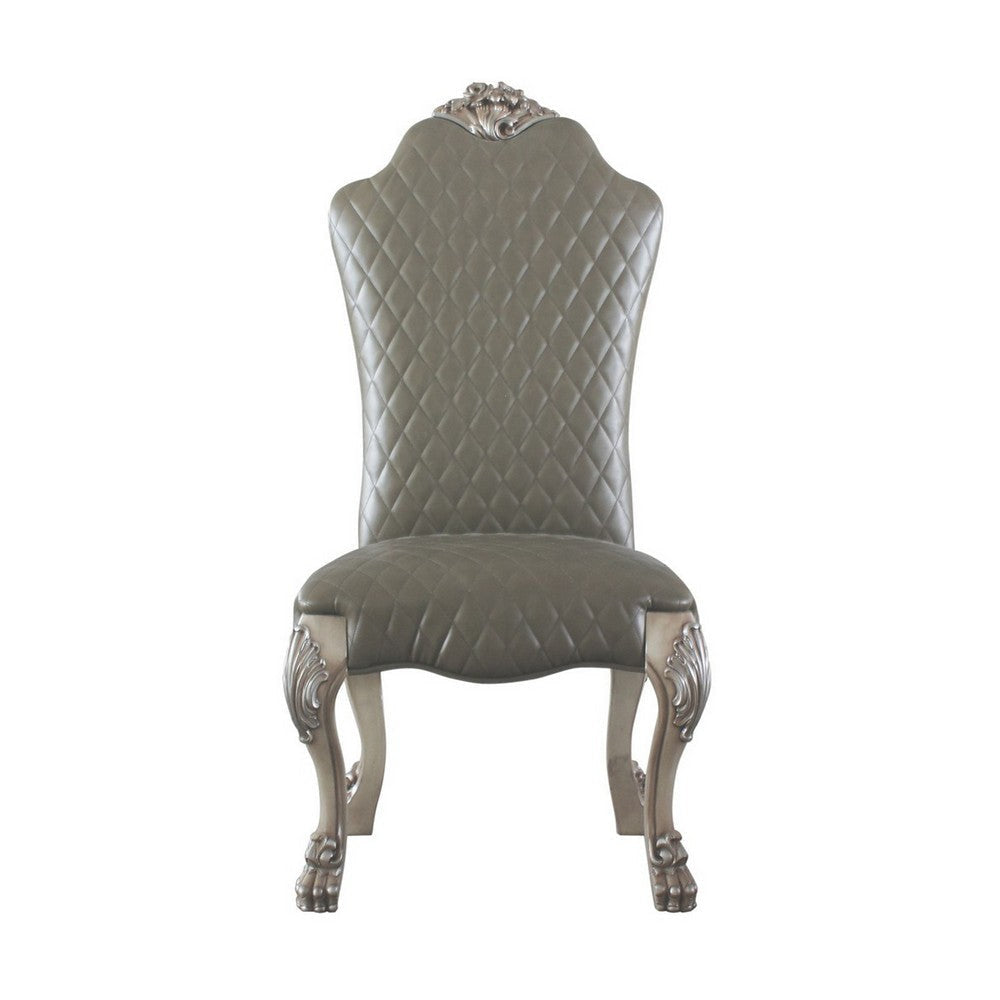 Leatherette Side Chair with High Back and Claw Legs Set of 2,Antique White BM225880