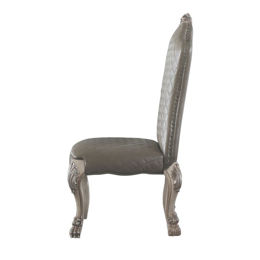 Leatherette Side Chair with High Back and Claw Legs Set of 2,Antique White BM225880