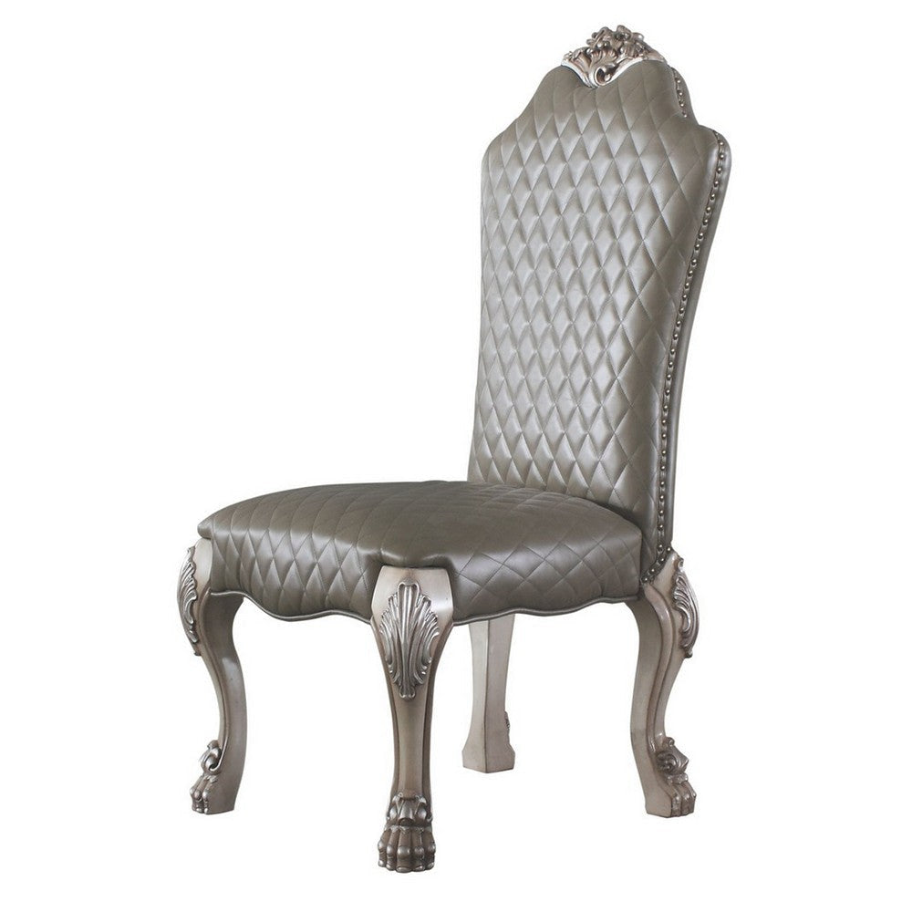 Leatherette Side Chair with High Back and Claw Legs, Set of 2,Antique White