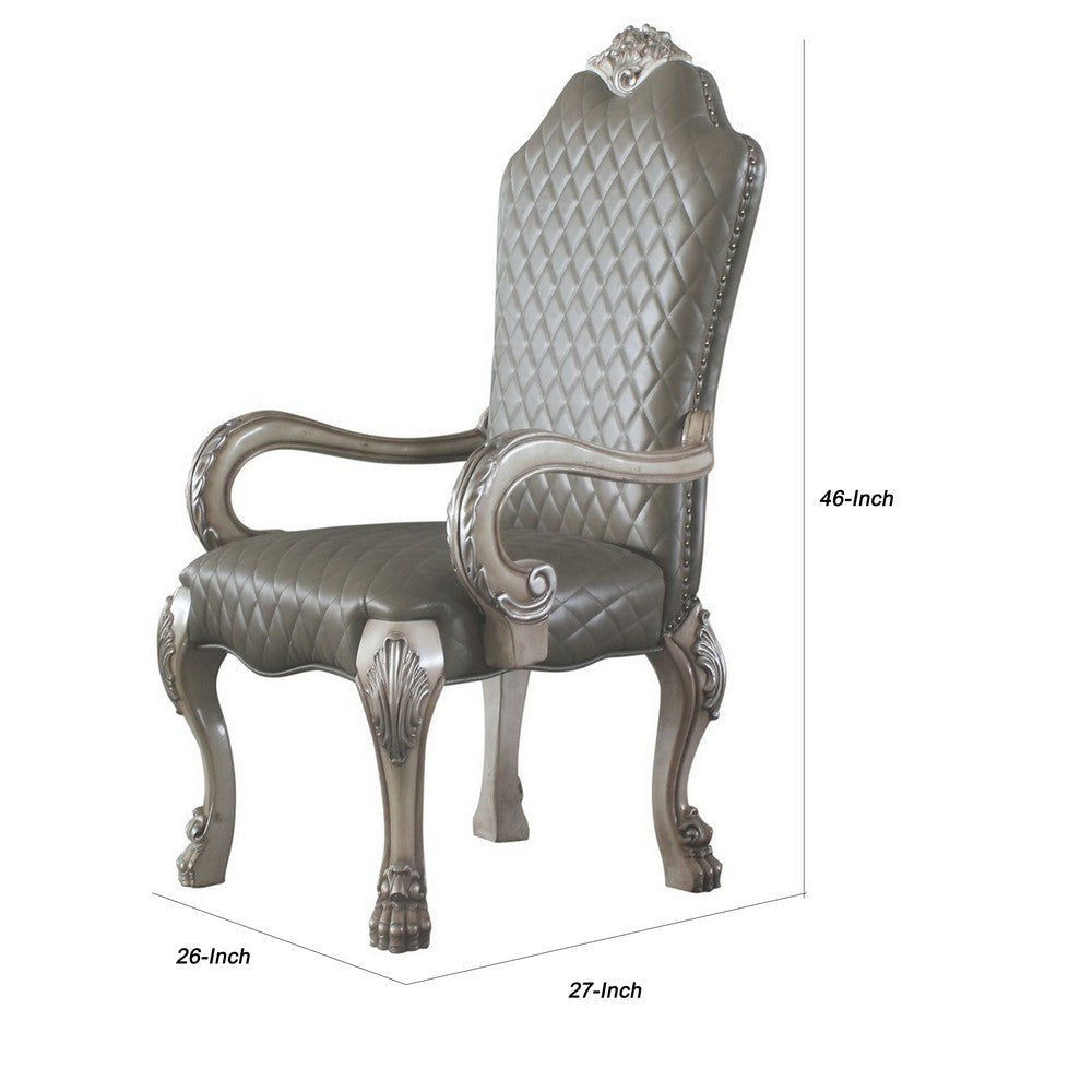 Leatherette Arm Chair with High Back and Claw Legs Set of 2 Antique White By Casagear Home BM225881