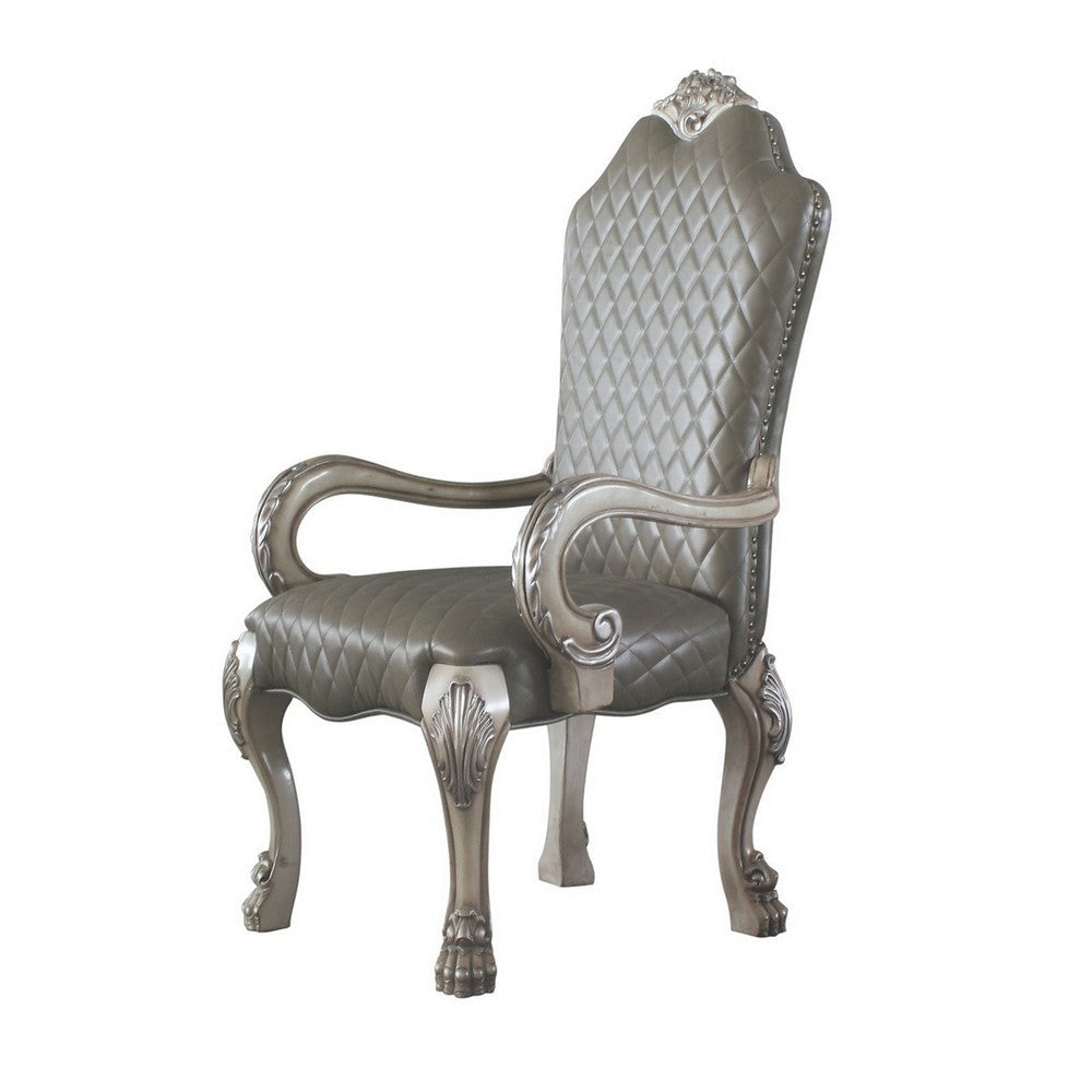 Leatherette Arm Chair with High Back and Claw Legs, Set of 2, Antique White By Casagear Home