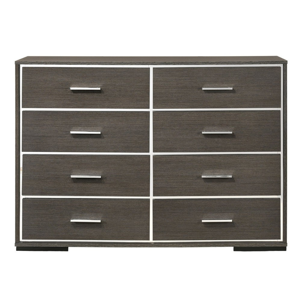 8 Drawer Wooden Dresser with Mirror Trim Accents Gray BM225885