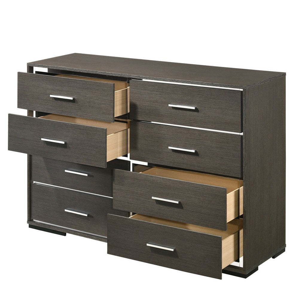 8 Drawer Wooden Dresser with Mirror Trim Accents Gray BM225885