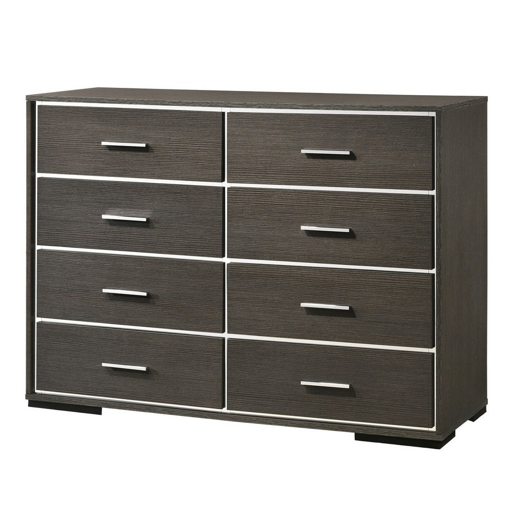 8 Drawer Wooden Dresser with Mirror Trim Accents, Gray