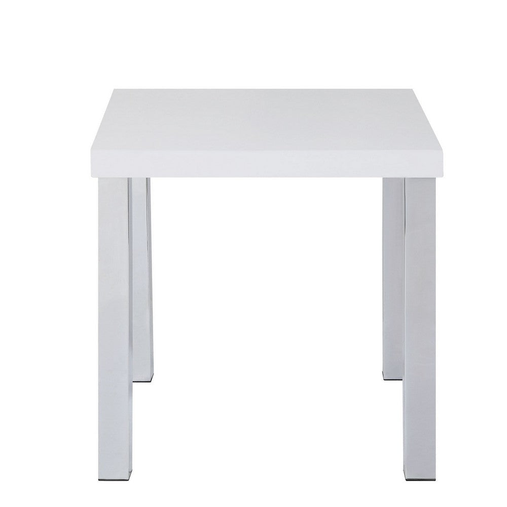 Square Wooden End Table with Straight Metal Legs White and Chrome BM225891