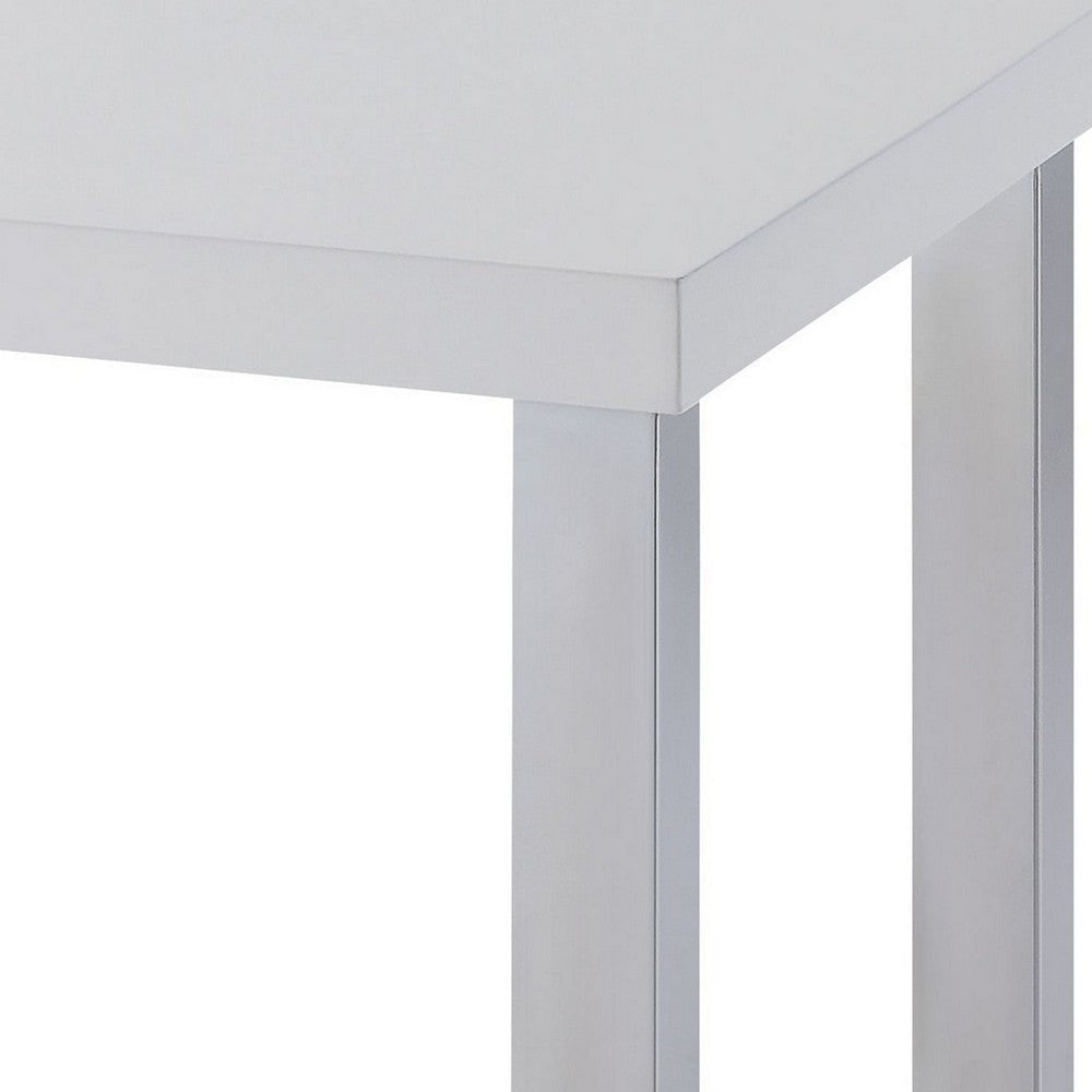 Square Wooden End Table with Straight Metal Legs White and Chrome BM225891
